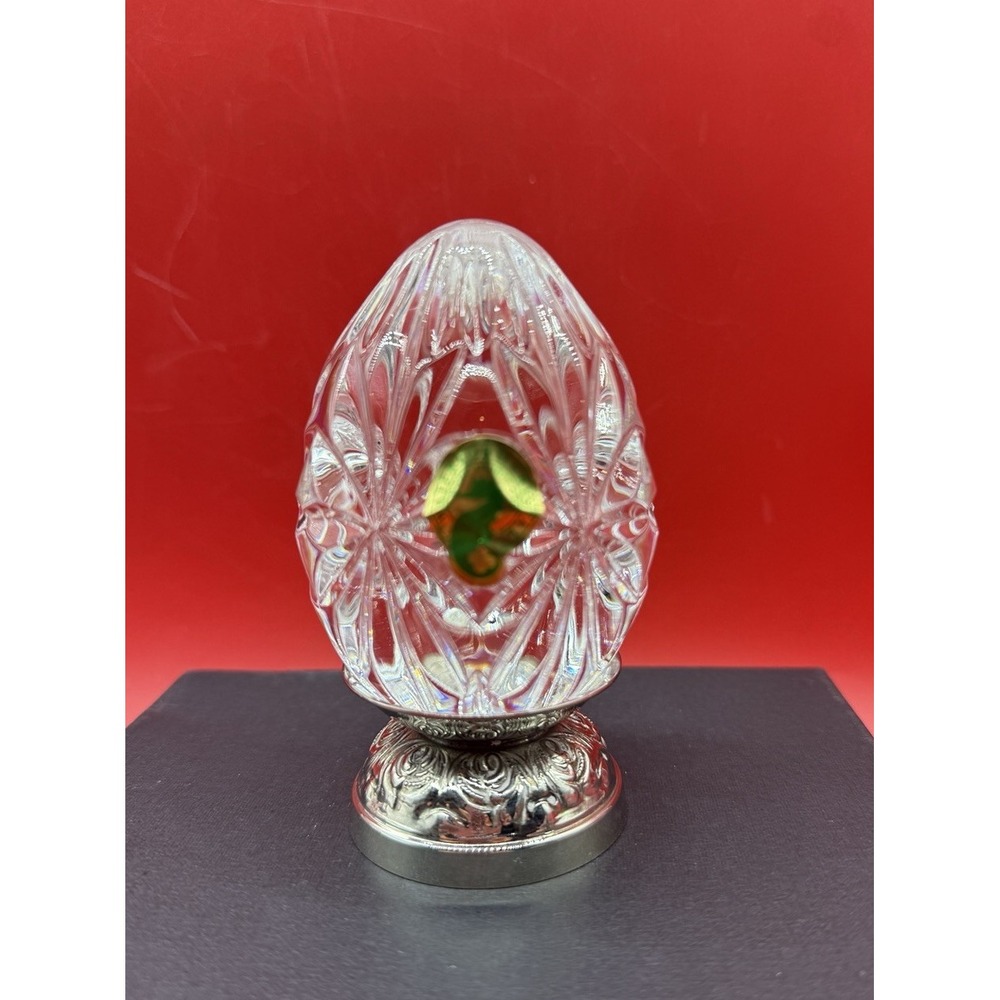 Vintage Waterford Crystal Annual EGG on Repousse Silver Stand 1995 6th Ed